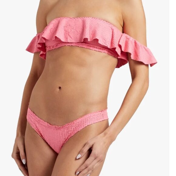 Vix Natalie Ruffle Laser Cut Off the Shoulder Bikini Swimsuit Top Pink M NWT - Picture 1 of 5